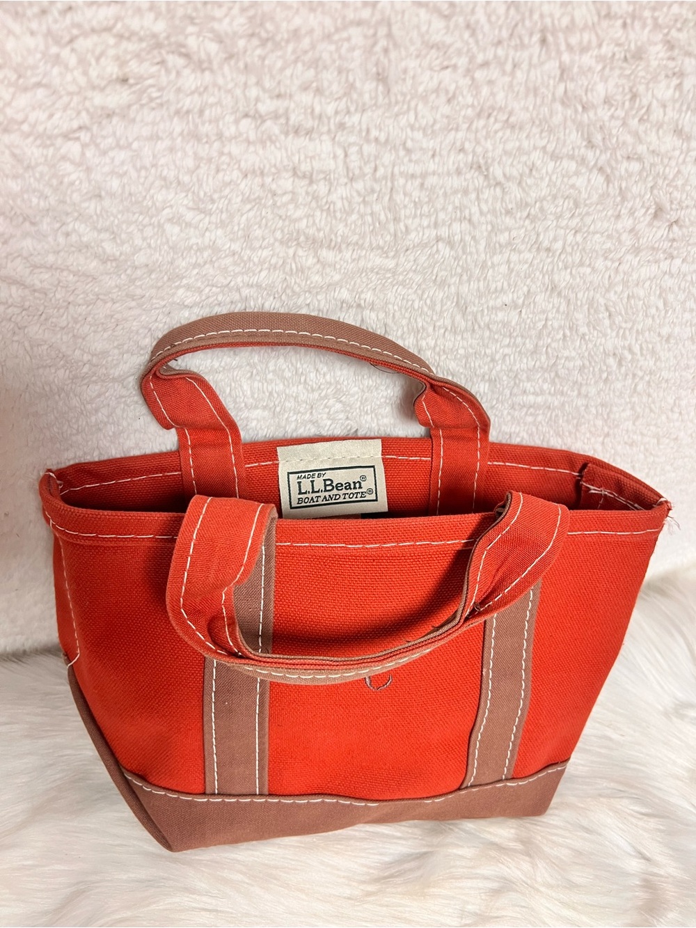L.L. Bean Orange Canvas Tote with Brown Trim